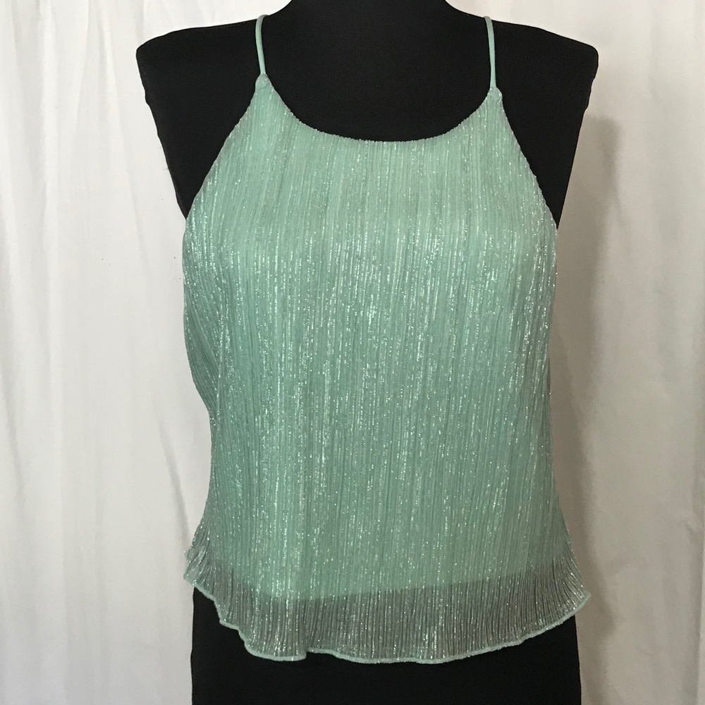 TOPSHOP NWT Size 8 Mint Green Shiny Halter Top Lined Metallic Shimmer Gorgeous